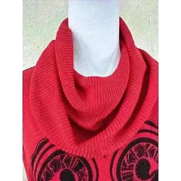 Desigual Red and Black Turtleneck Oversized Portland Sweater  Embellishment SZ L - Picture 6 of 14